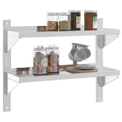 vidaXL Étagère murale à 2 niveaux 75x23,5x60 cm Argent Acier inoxydable