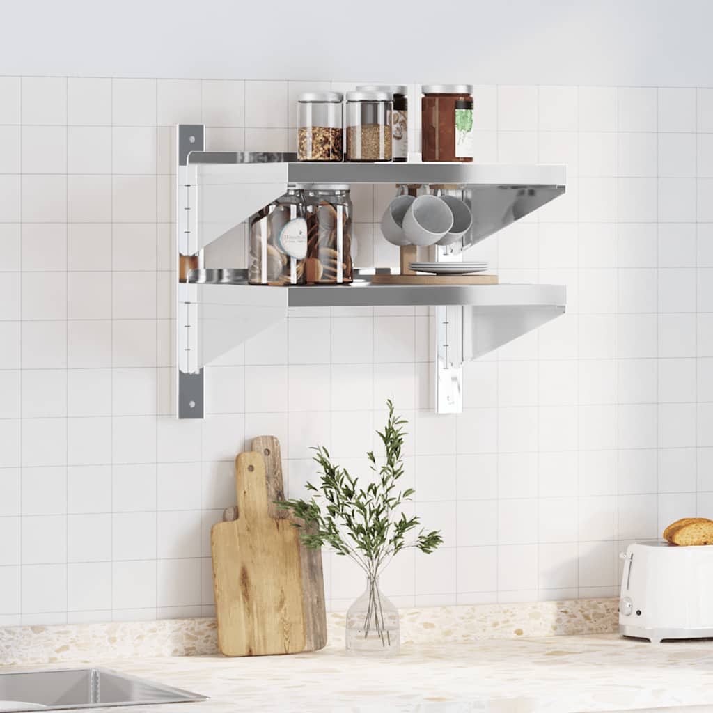 vidaXL Étagère murale à 2 niveaux 50x40x48 cm Argent Acier inoxydable