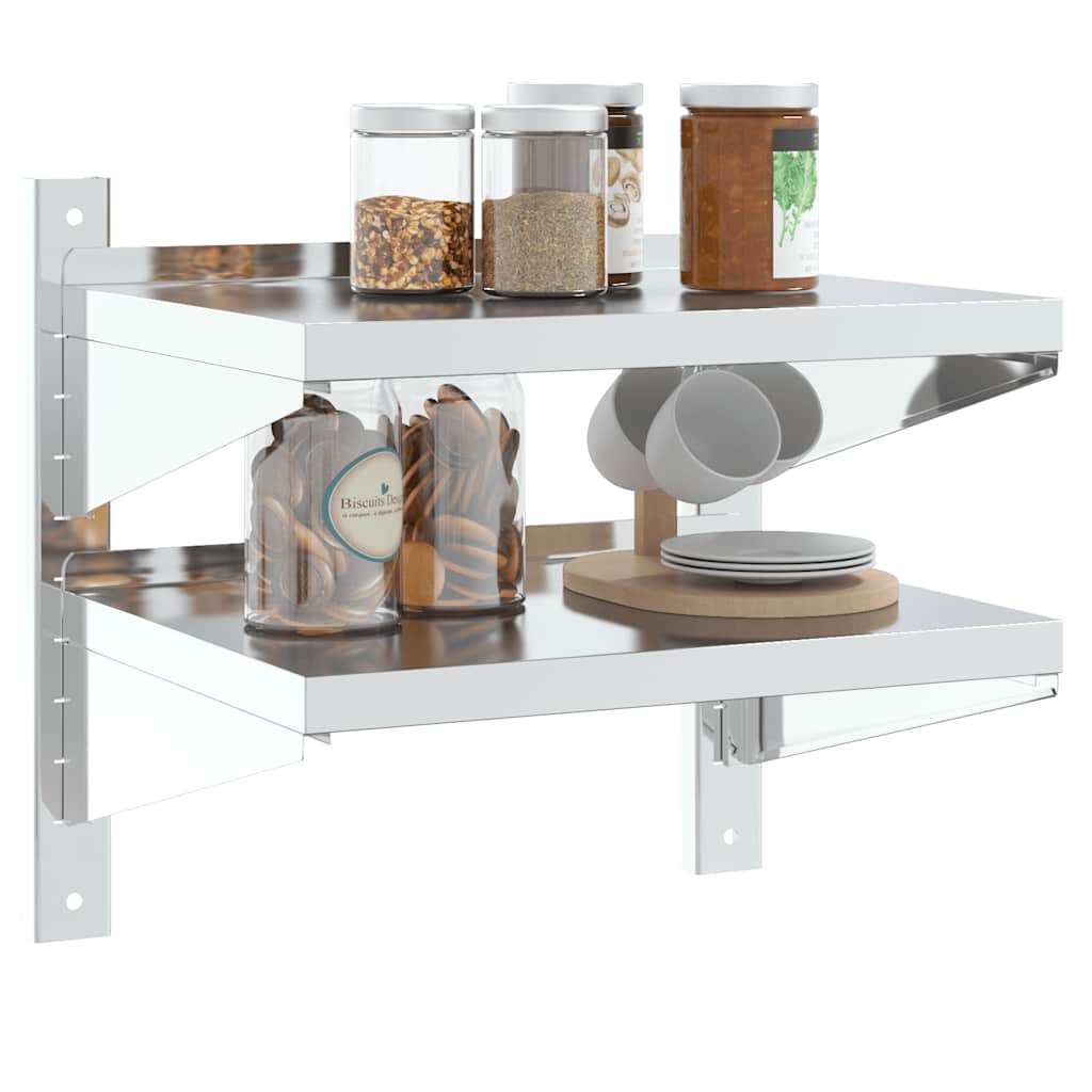vidaXL Étagère murale à 2 niveaux 50x40x48 cm Argent Acier inoxydable