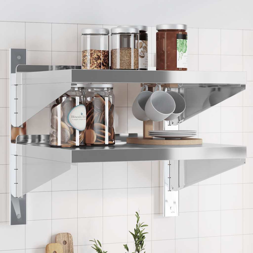 vidaXL Étagère murale à 2 niveaux 50x40x48 cm Argent Acier inoxydable