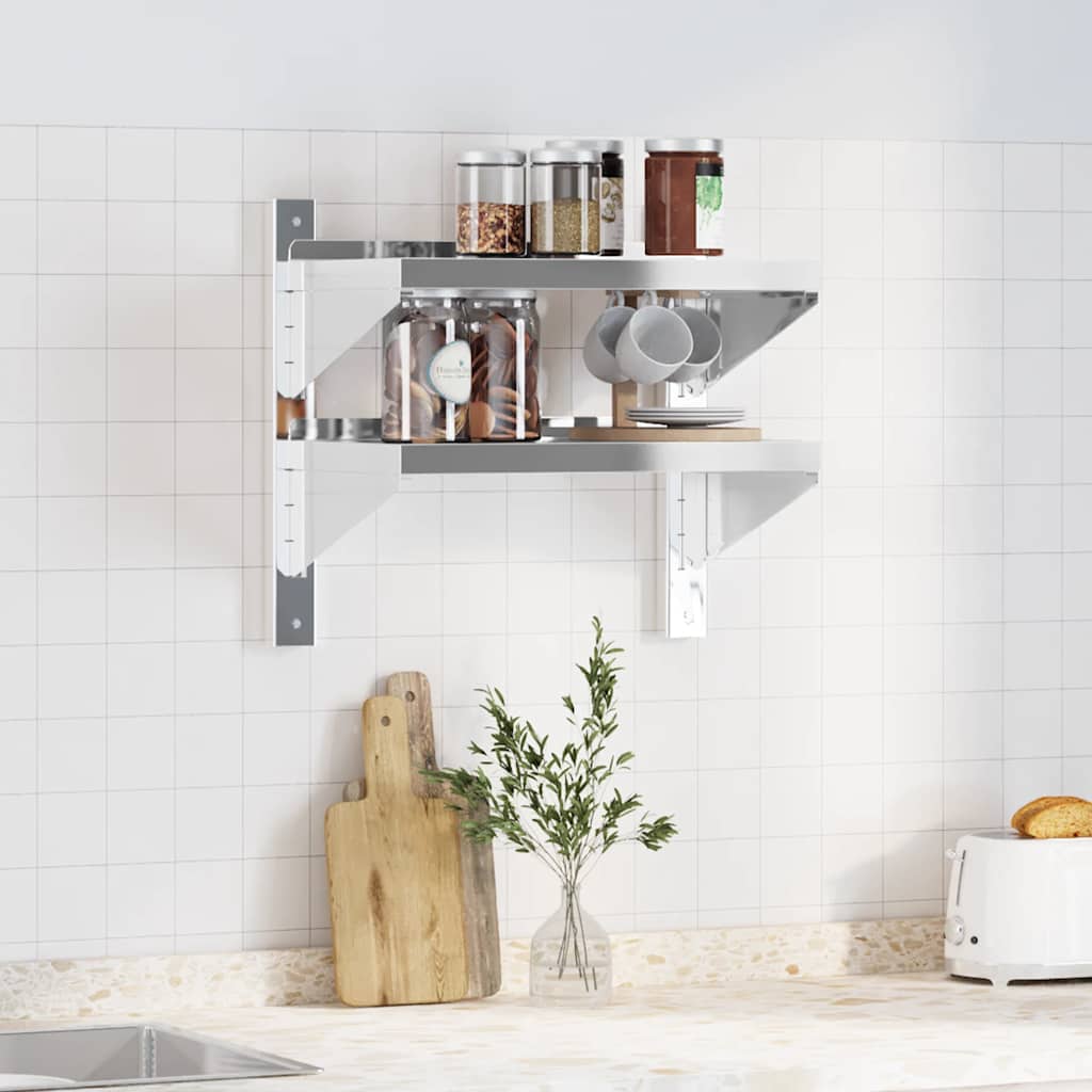 vidaXL Étagère murale à 2 niveaux 50x30x48 cm Argent Acier inoxydable