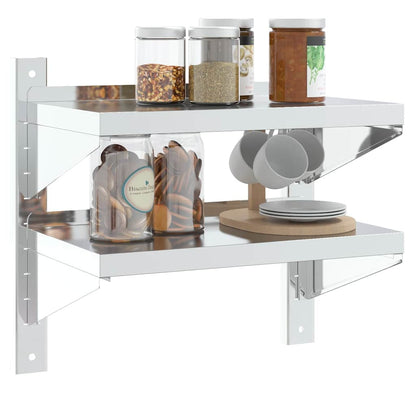 vidaXL Étagère murale à 2 niveaux 50x30x48 cm Argent Acier inoxydable
