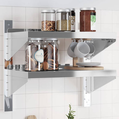 vidaXL Étagère murale à 2 niveaux 50x30x48 cm Argent Acier inoxydable