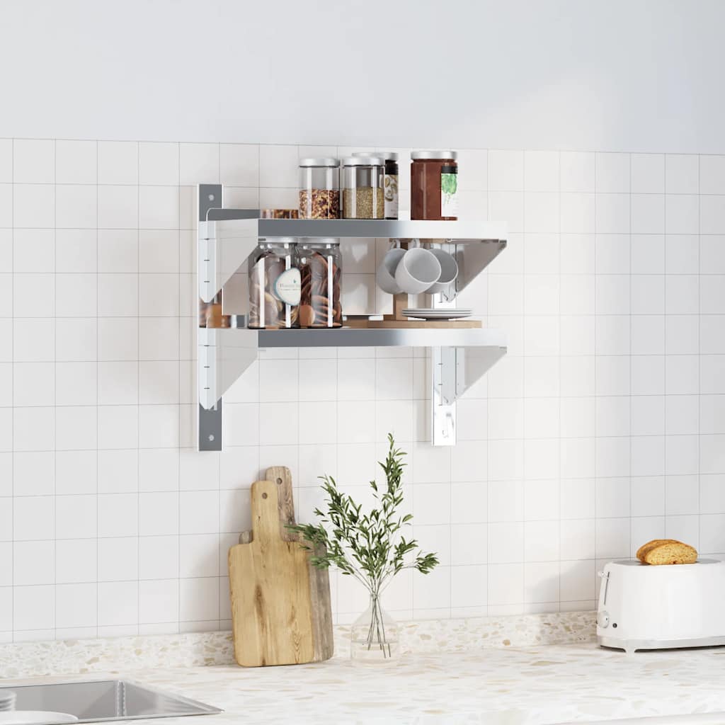 vidaXL Étagère murale à 2 niveaux 50x23,5x48 cm Argent Acier inoxydable