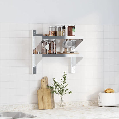vidaXL Étagère murale à 2 niveaux 50x23,5x48 cm Argent Acier inoxydable