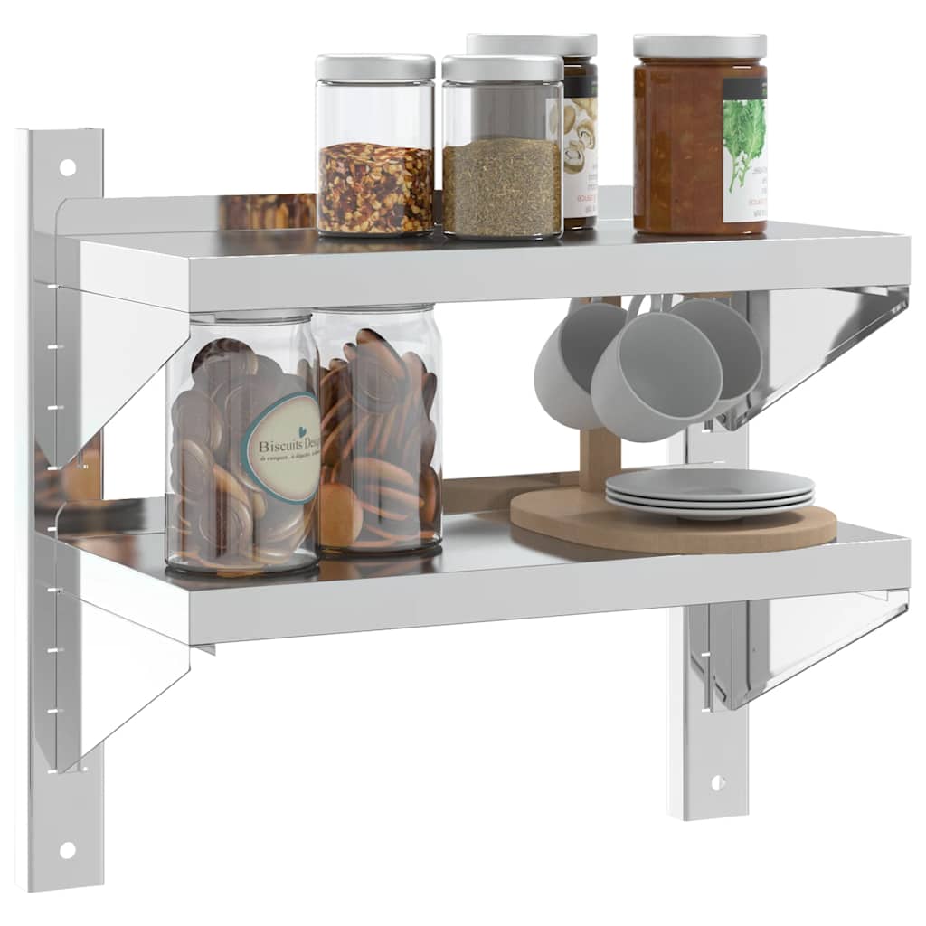 vidaXL Étagère murale à 2 niveaux 50x23,5x48 cm Argent Acier inoxydable