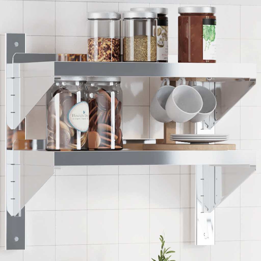 vidaXL Étagère murale à 2 niveaux 50x23,5x48 cm Argent Acier inoxydable