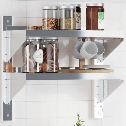 vidaXL Étagère murale à 2 niveaux 50x23,5x48 cm Argent Acier inoxydable