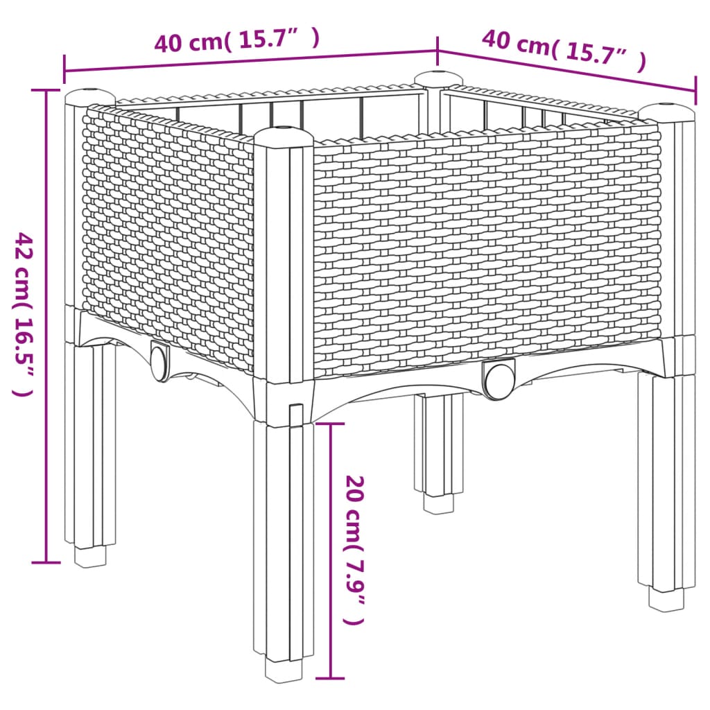 vidaXL Pflanzkasten mit Beinen Weiß 40x40x42 cm PP