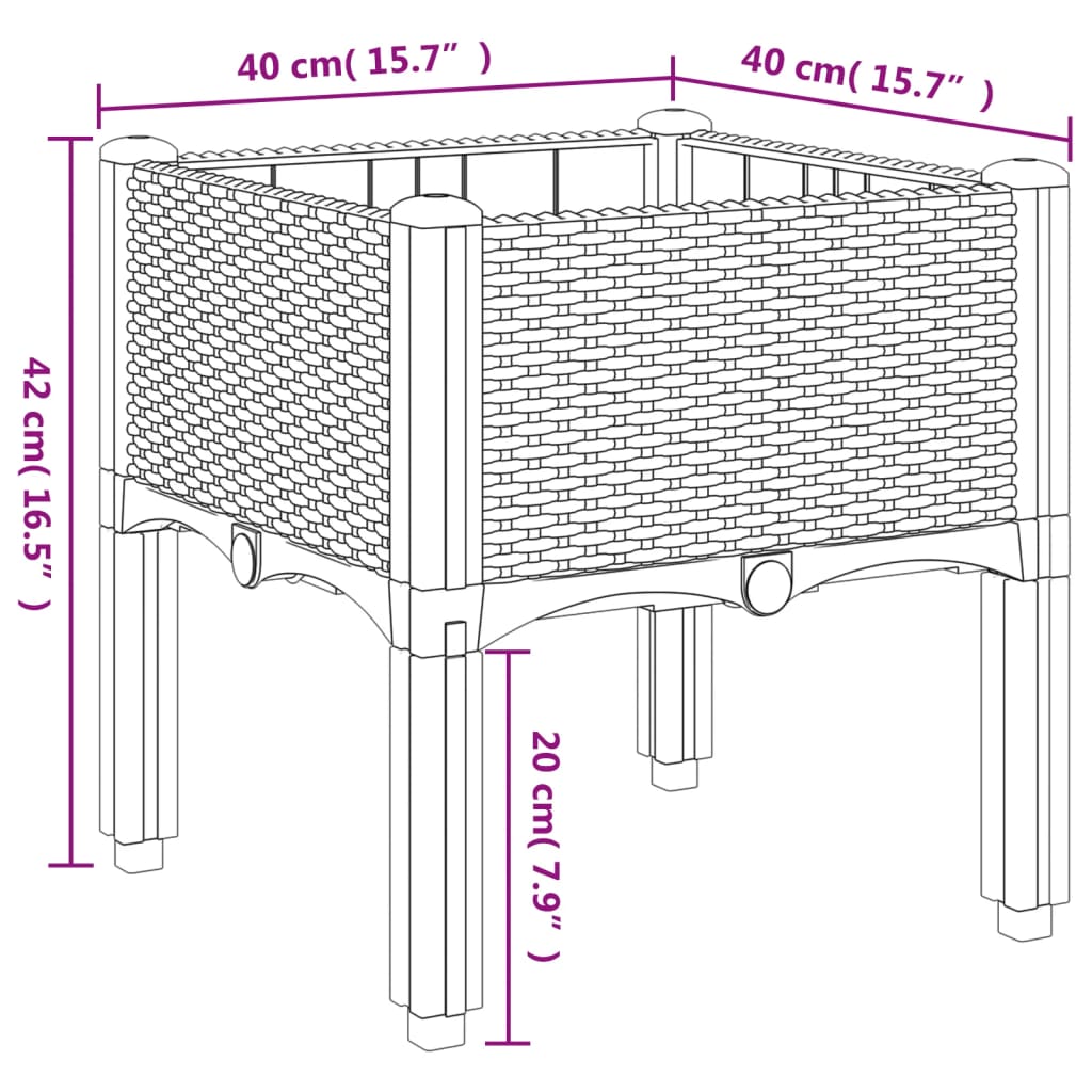 vidaXL Pflanzkasten mit Beinen Braun 40x40x42 cm PP