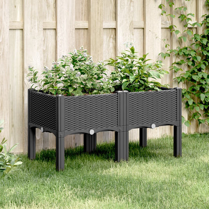 vidaXL Pflanzkasten mit Beinen Schwarz 80x40x42 cm PP