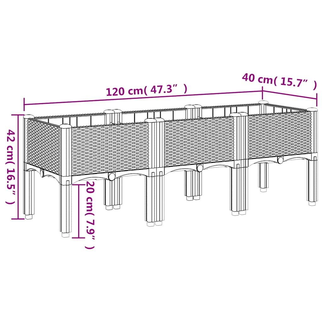 vidaXL Pflanzkasten mit Beinen Blaugrau 120x40x42 cm PP