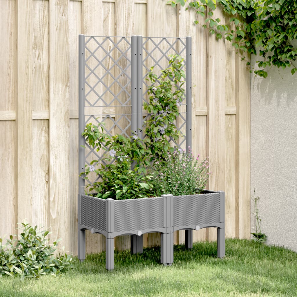 vidaXL Pflanzkübel mit Rankgitter Hellgrau 80x40x142 cm PP