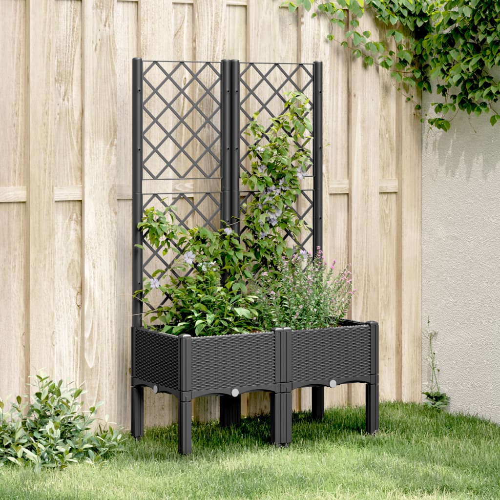 vidaXL Pflanzkübel mit Rankgitter Schwarz 80x40x142 cm PP