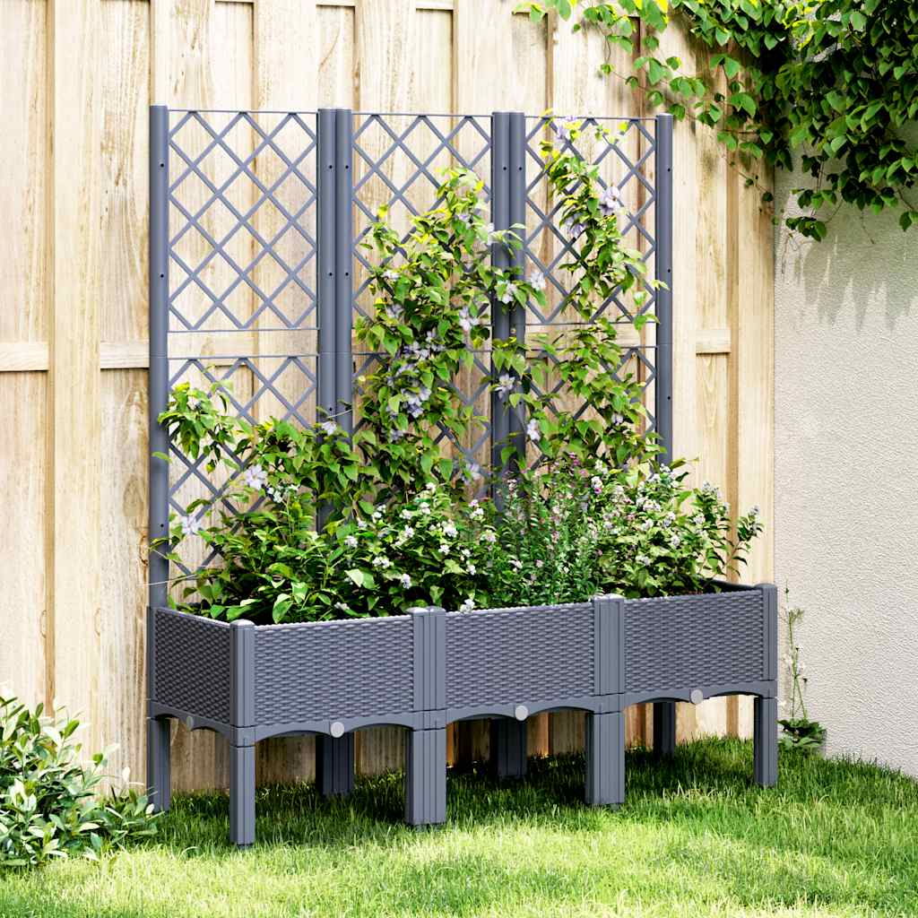 vidaXL Pflanzkübel mit Rankgitter Blaugrau 120x40x142 cm PP