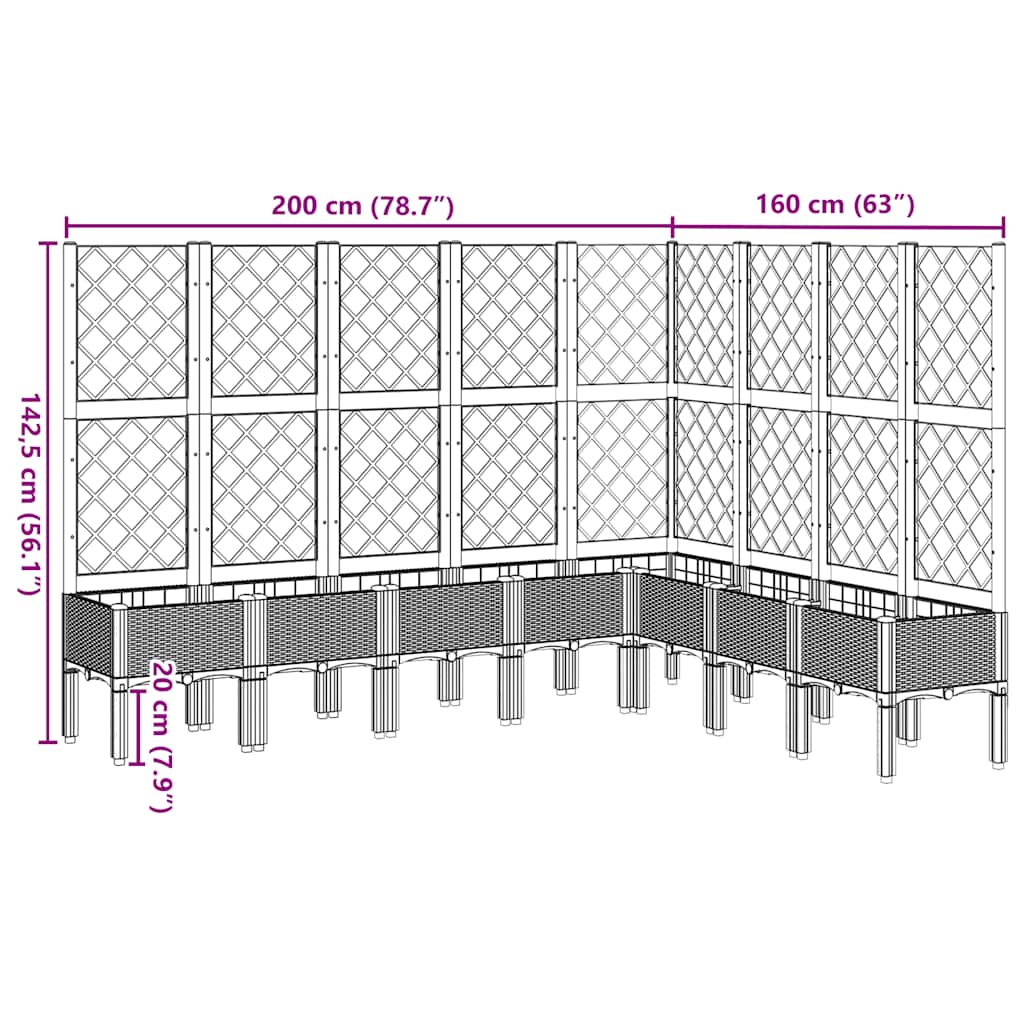 vidaXL Pflanzkübel mit Rankgitter Braun 200x160x142 cm PP