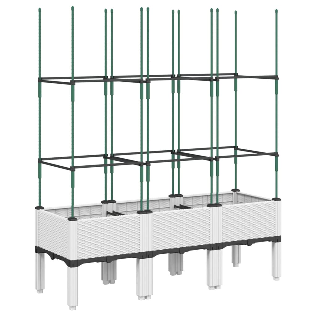 vidaXL Pflanzkübel mit Rankgitter Weiß 120x40x142,5 cm PP