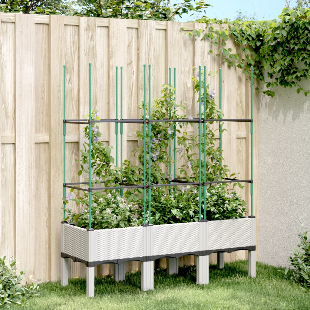 vidaXL Pflanzkübel mit Rankgitter Weiß 120x40x142,5 cm PP