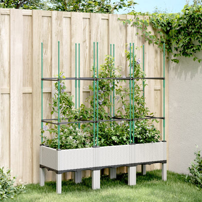 vidaXL Pflanzkübel mit Rankgitter Weiß 120x40x142,5 cm PP