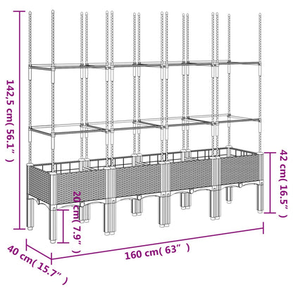 vidaXL Pflanzkübel mit Rankgitter Braun 160x40x142,5 cm PP