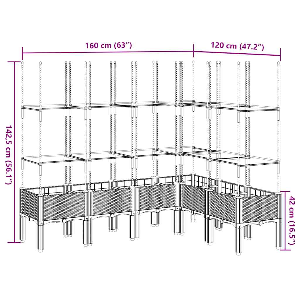 Pflanzkübel mit Rankgitter Blaugrau 160x120x142,5 cm PP