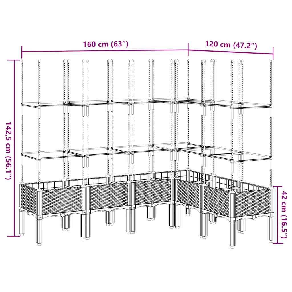 vidaXL Pflanzkübel mit Rankgitter Schwarz 160x120x142,5 cm PP