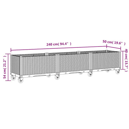 vidaXL Pflanzkasten mit Rollen Blaugrau 240x50x54 cm PP