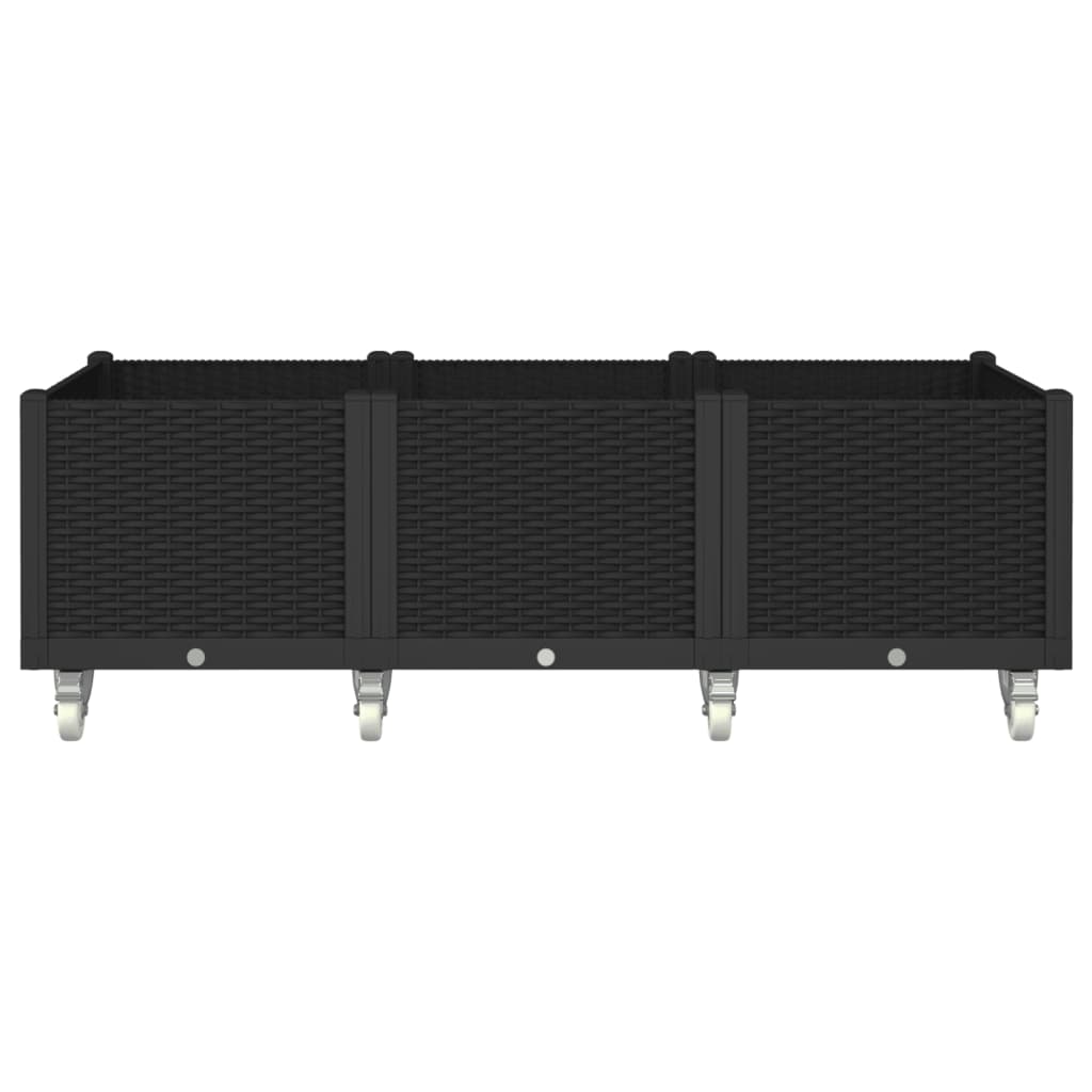 vidaXL Pflanzkasten mit Rollen Schwarz 150x80x54 cm PP
