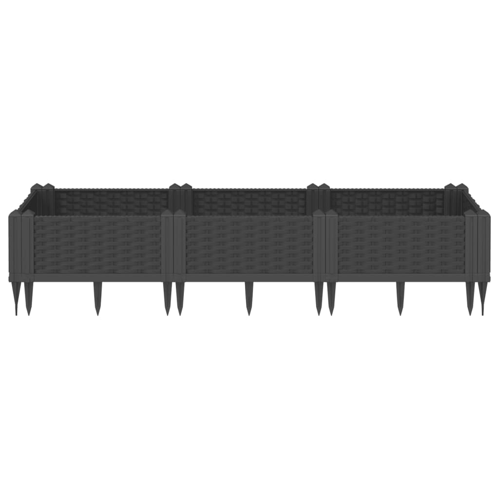 vidaXL Pflanzkasten mit Erdspießen Schwarz 125x40x28,5 cm PP