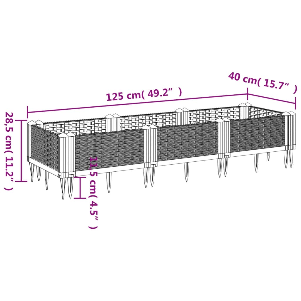 vidaXL Pflanzkasten mit Erdspießen Schwarz 125x40x28,5 cm PP