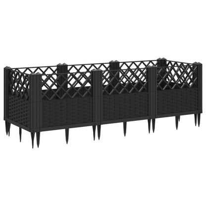 vidaXL Pflanzkasten mit Erdspießen Schwarz 123,5x43,5x43,5 cm PP