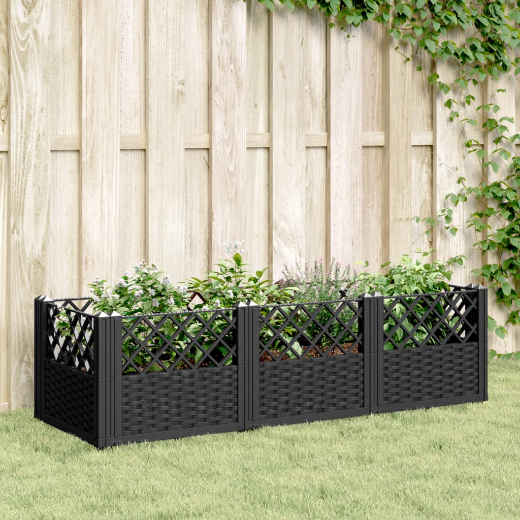 vidaXL Pflanzkasten mit Erdspießen Schwarz 123,5x43,5x43,5 cm PP