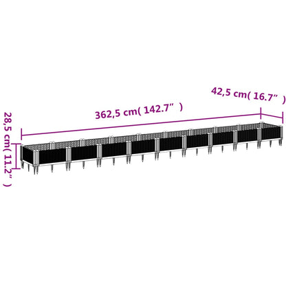 vidaXL Pflanzkasten mit Erdspießen Schwarz 362,5x42,5x28,5 cm PP