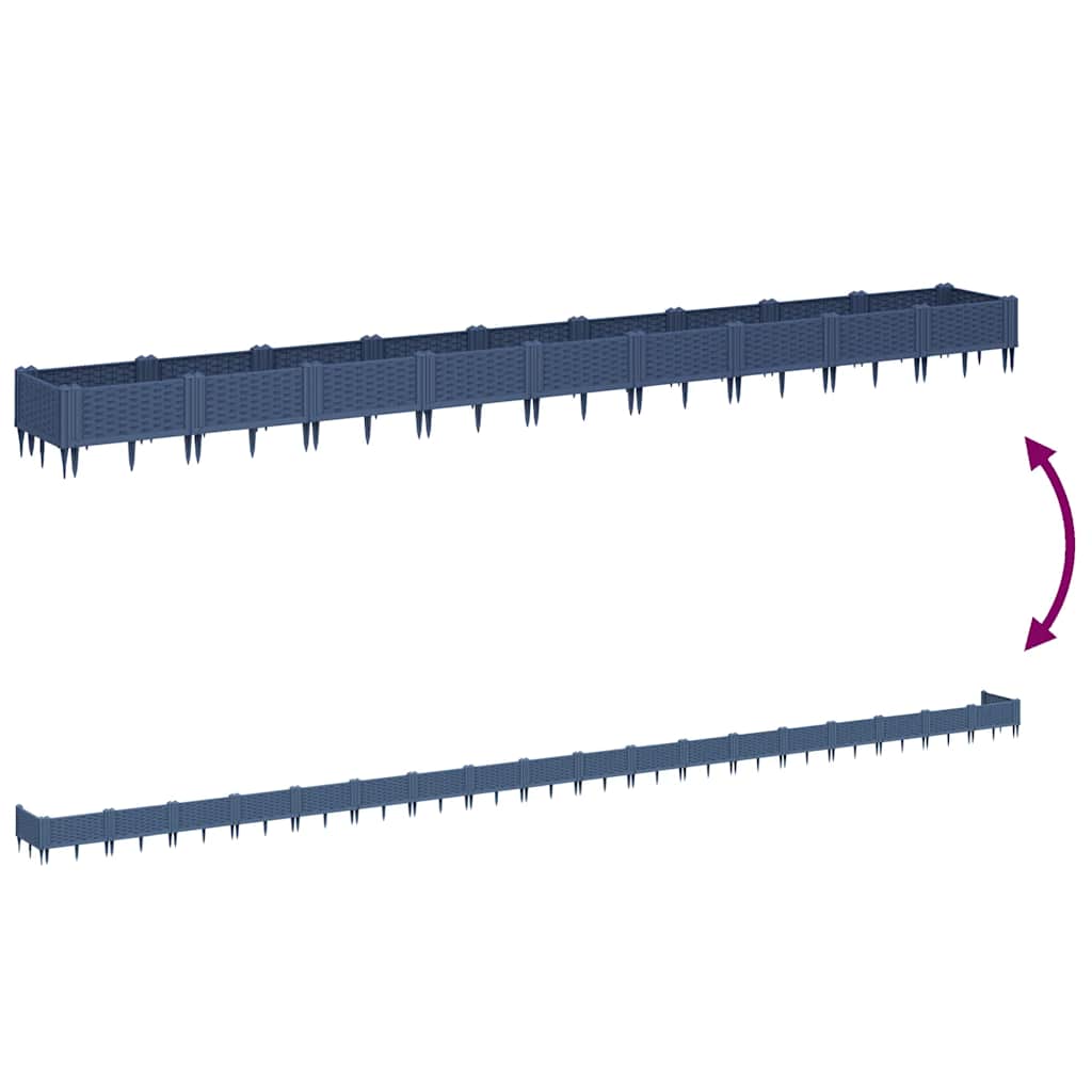 Pflanzkasten mit Erdspießen Blaugrau 362,5x42,5x28,5 cm PP