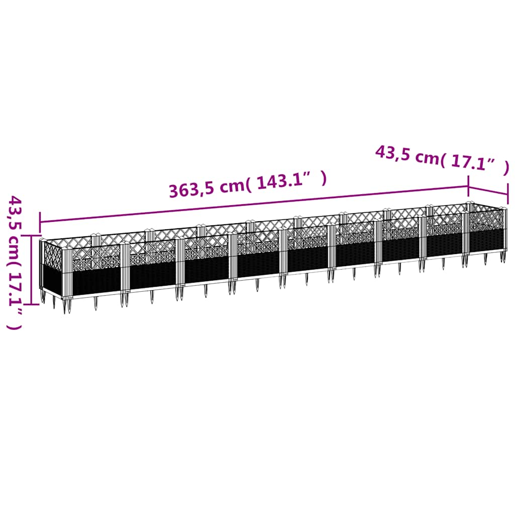 vidaXL Pflanzkasten mit Erdspießen Hellgrau 363,5x43,5x43,5 cm PP