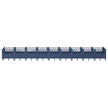 vidaXL Pflanzkasten mit Erdspießen Blaugrau 363,5x43,5x43,5 cm PP
