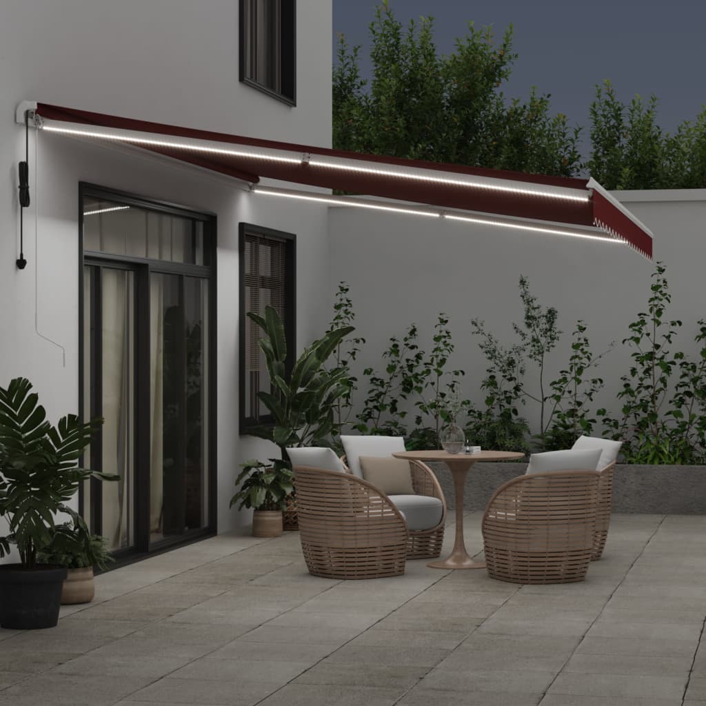 vidaXL Markise Automatisch mit LED Weinrot 500x350 cm