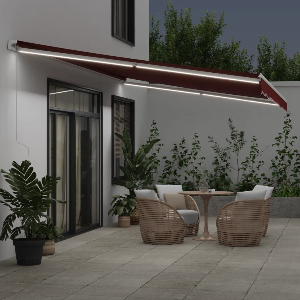 vidaXL Markise Manuell mit LED Weinrot 600x350 cm