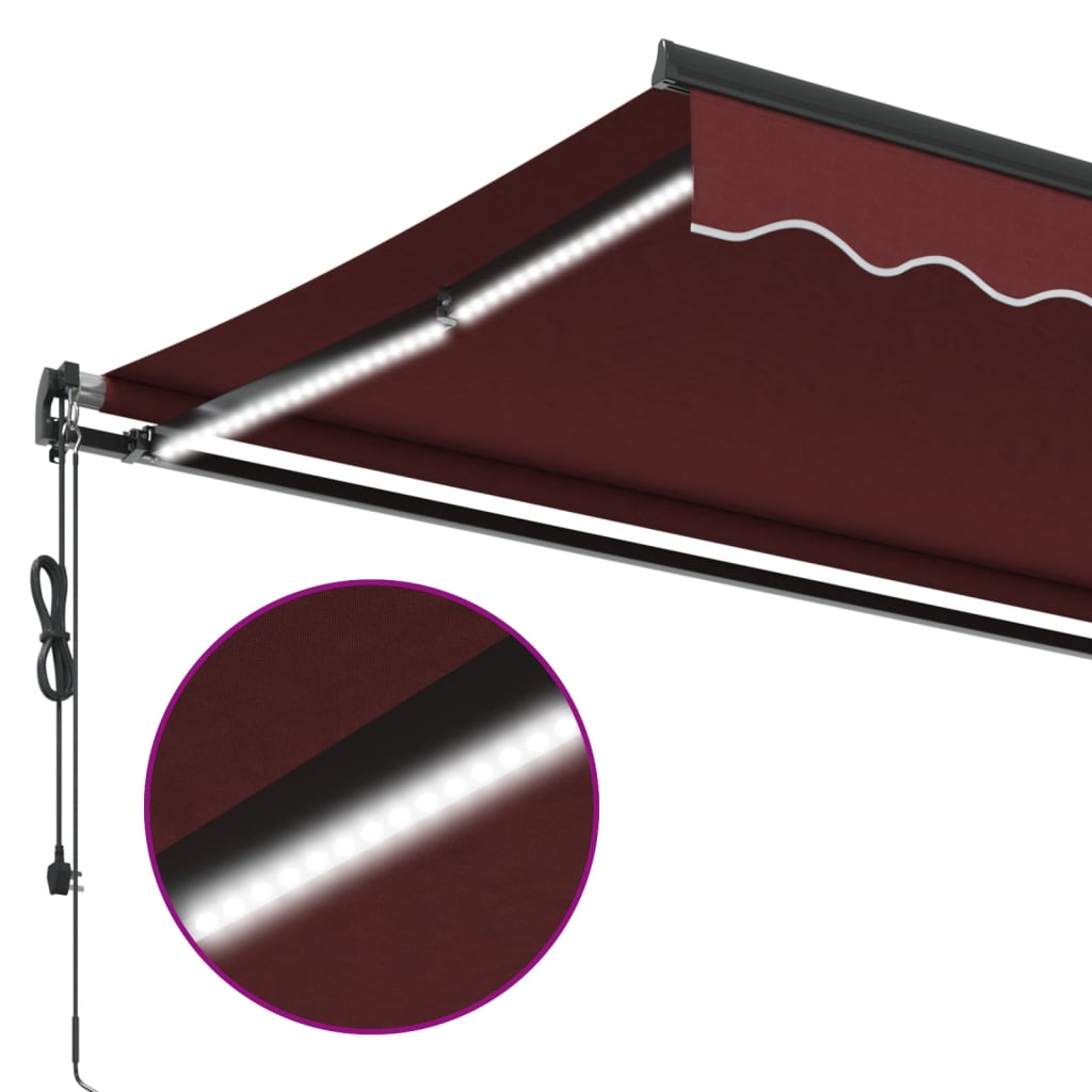 vidaXL Markise Automatisch mit LED Weinrot 450x350 cm