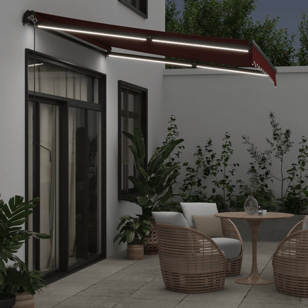 vidaXL Auvent manuel avec LED Rouge bordeaux 300x250 cm