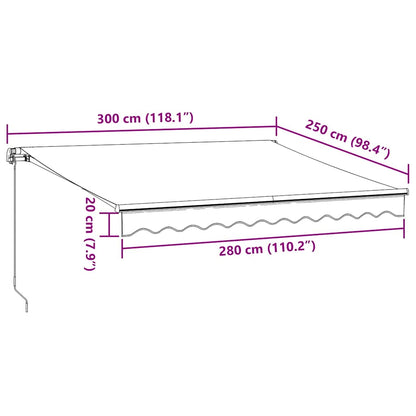 vidaXL Markise mit LED-Beleuchtung Manuell Anthrazit & Weiß 300x250 cm