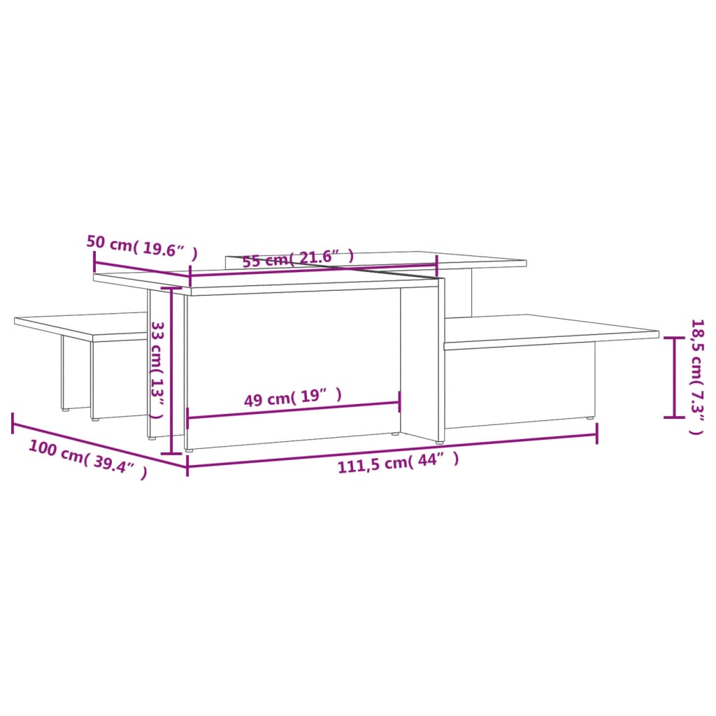 vidaXL Tables basses 2 pcs. Gris Chêne Sonoma Bois d'ingénierie