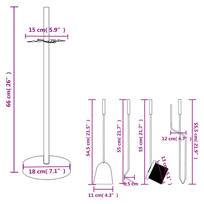 vidaXL 5-teiliges Kaminbesteck-Set 18 x 66 cm Stahl
