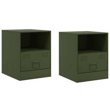 vidaXL Tables de chevet 2 pcs. Vert olive 34,5x39x44 cm Acier