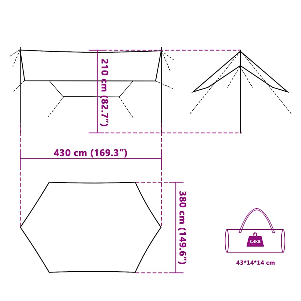 vidaXL Tarp Grün 430x380x210 cm Wasserdicht
