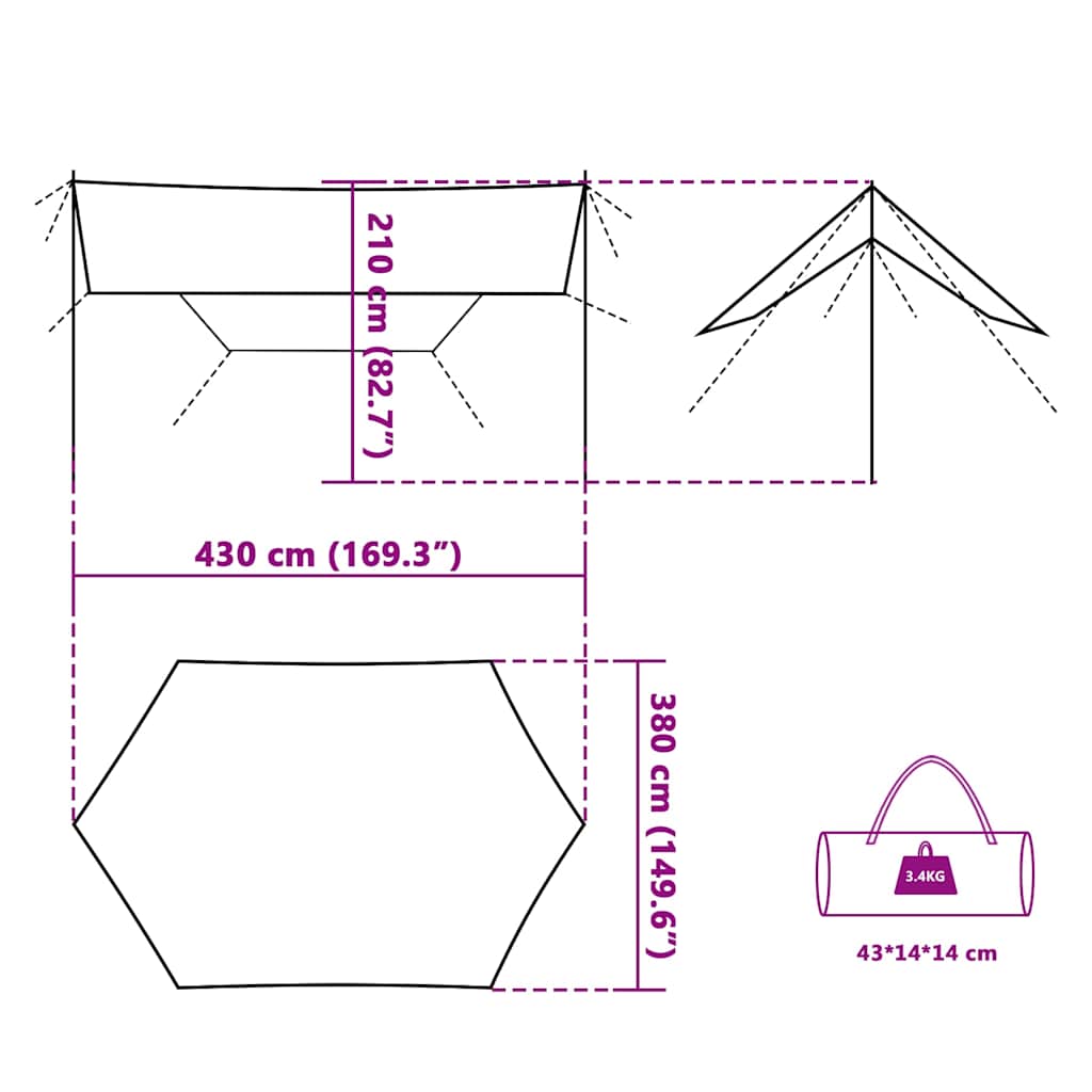 vidaXL Tarp Blau 430x380x210 cm Wasserdicht