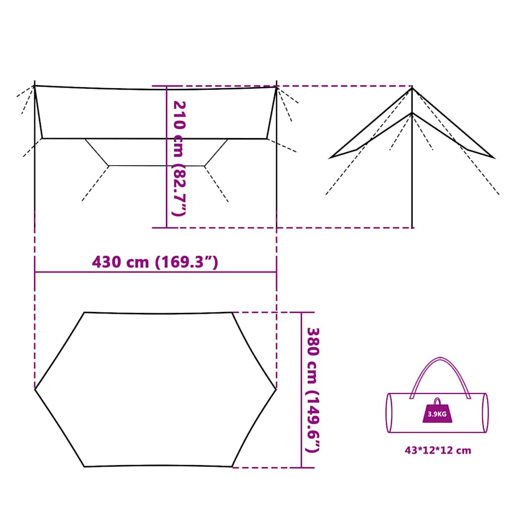 vidaXL Tarp Blau 430x380x210 cm Wasserdicht