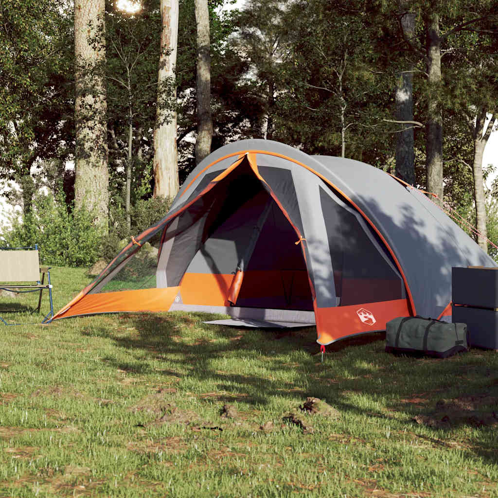 vidaXL Tente de camping 4 personnes Gris et orange Imperméable