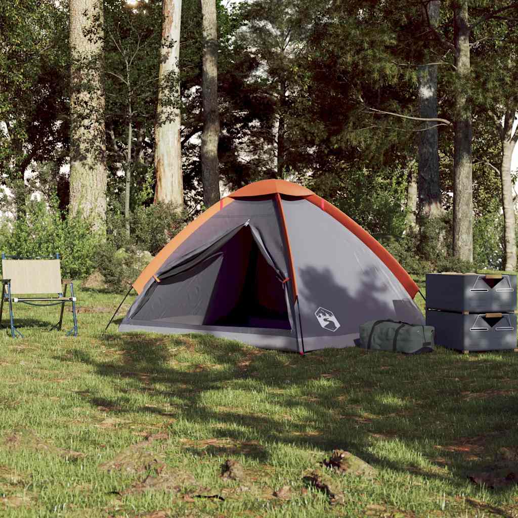 vidaXL Kuppel-Campingzelt 2 Personen Grau und Orange Wasserdicht