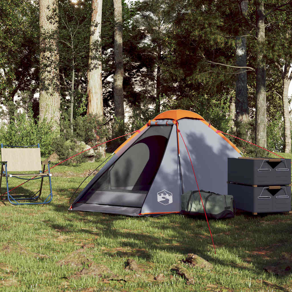 vidaXL Kuppel-Campingzelt 2 Personen Grau und Orange Wasserdicht
